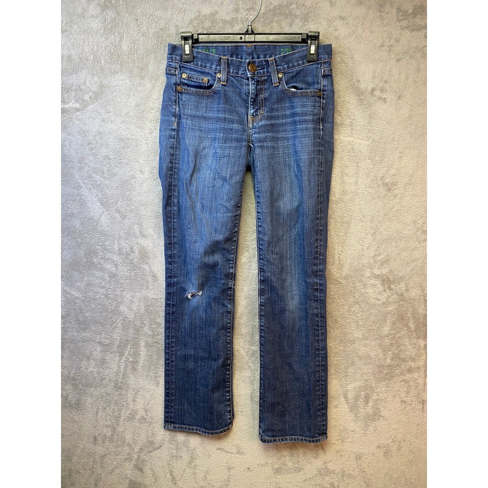 J.Crew Slim Straight Leg Jeans Medium Wash Indigo Size 27S Distressed Denim